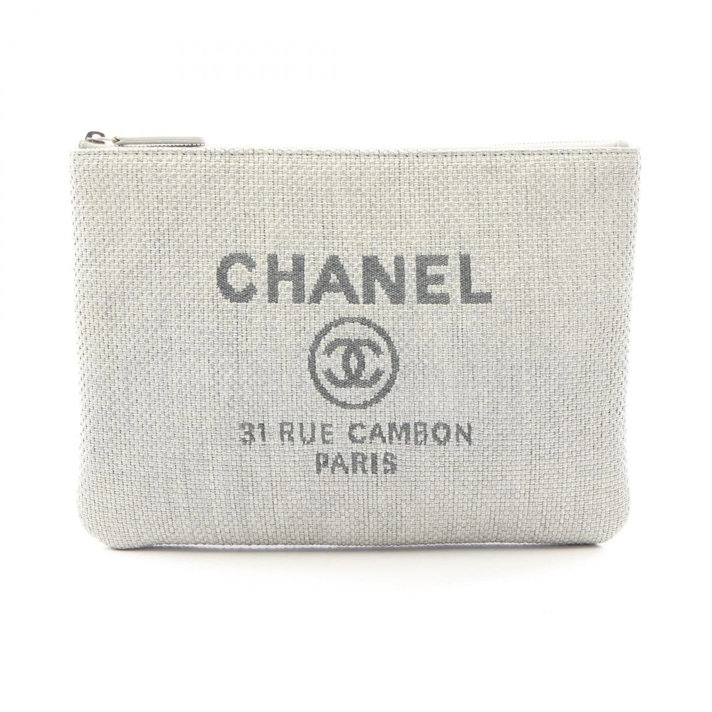 CHANEL Gray Straw Deauville Clutch Bag